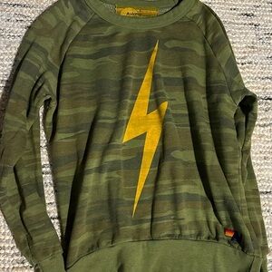 Aviator Nation Green Camo Hoodie with Gold Lightning Bolt